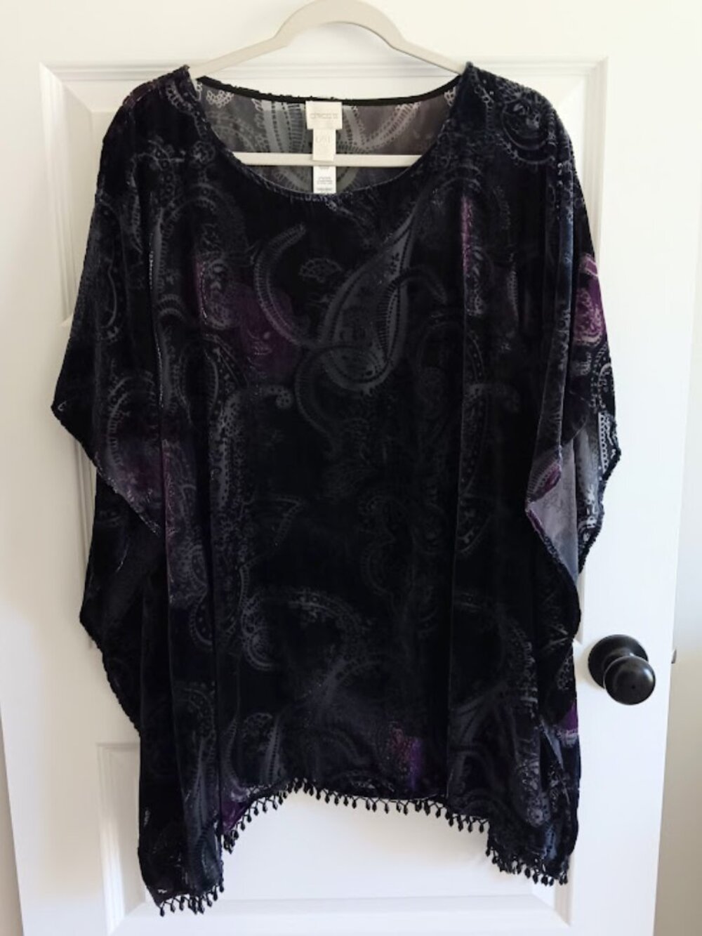 Chicos XL Poncho Paisley Beaded Burnout Top Oversized L/XL